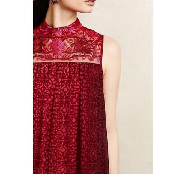 Anthropologie Niki Mahajan Amara Embroidered sheer Sleeveless Swing dress size 2 - Picture 3 of 12